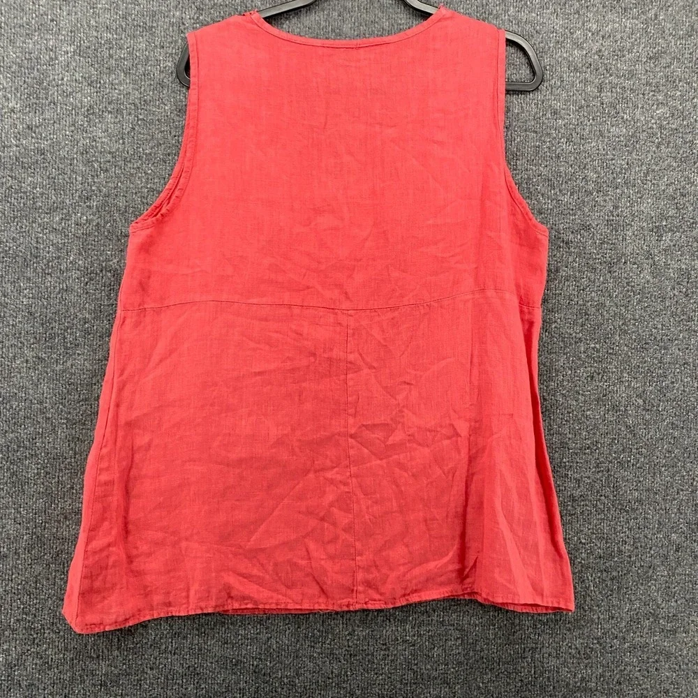 Plazza Roma Linen Top Womens M Pink Crochet Neck Sleeveless Coastal Resort Italy